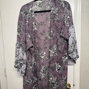 Floral Kimono Cardigan in Purple and Gray